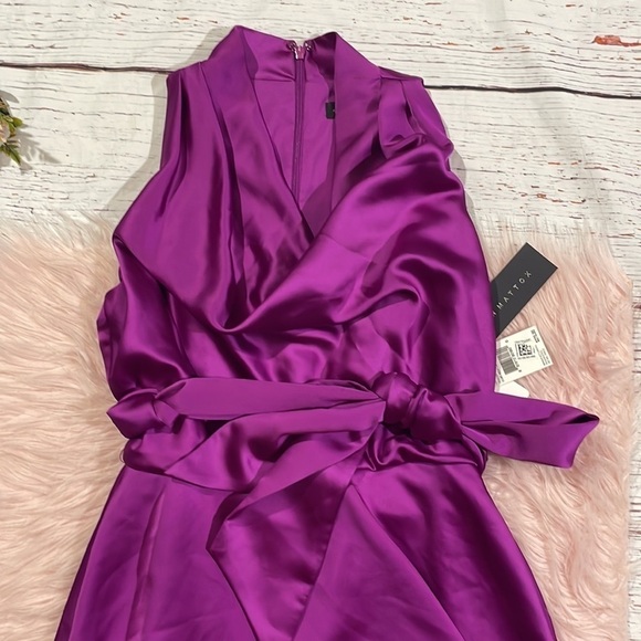 NWT Aidan Mattox Magenta Purple Satin Cowl Neck Cocktail Midi Dress - Picture 7 of 13